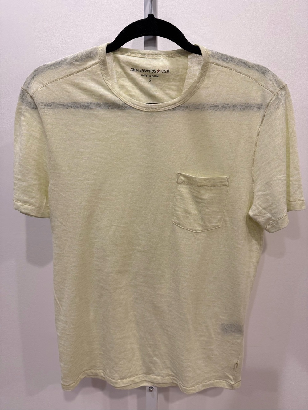 John Varvatos Bond Burnout Pale Yellow Short-Sleeve Pocket Tee Men Size S